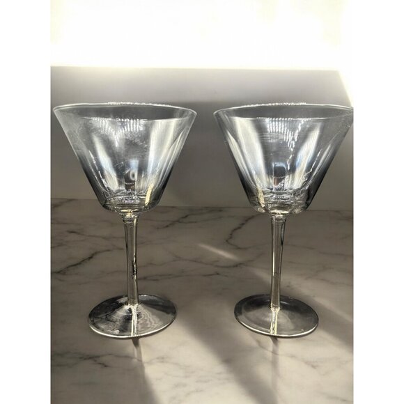 Set of 2 Faded Silver Martini Glasses Glassware 7" - Picture 7 of 7